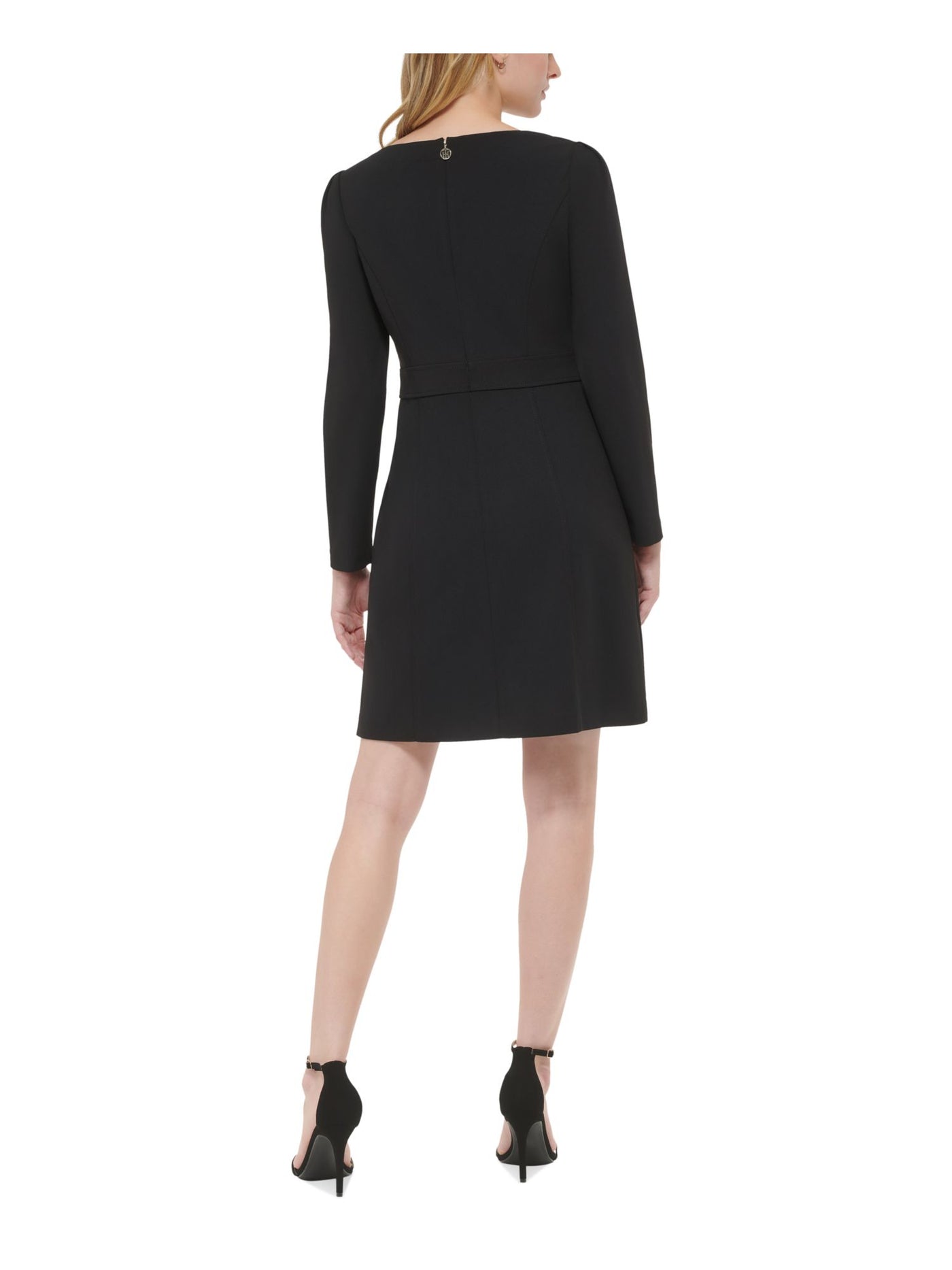 TOMMY HILFIGER Womens Black Zippered Pocketed Long Sleeve Scoop Neck Above The Knee Wear To Work Sheath Dress 10