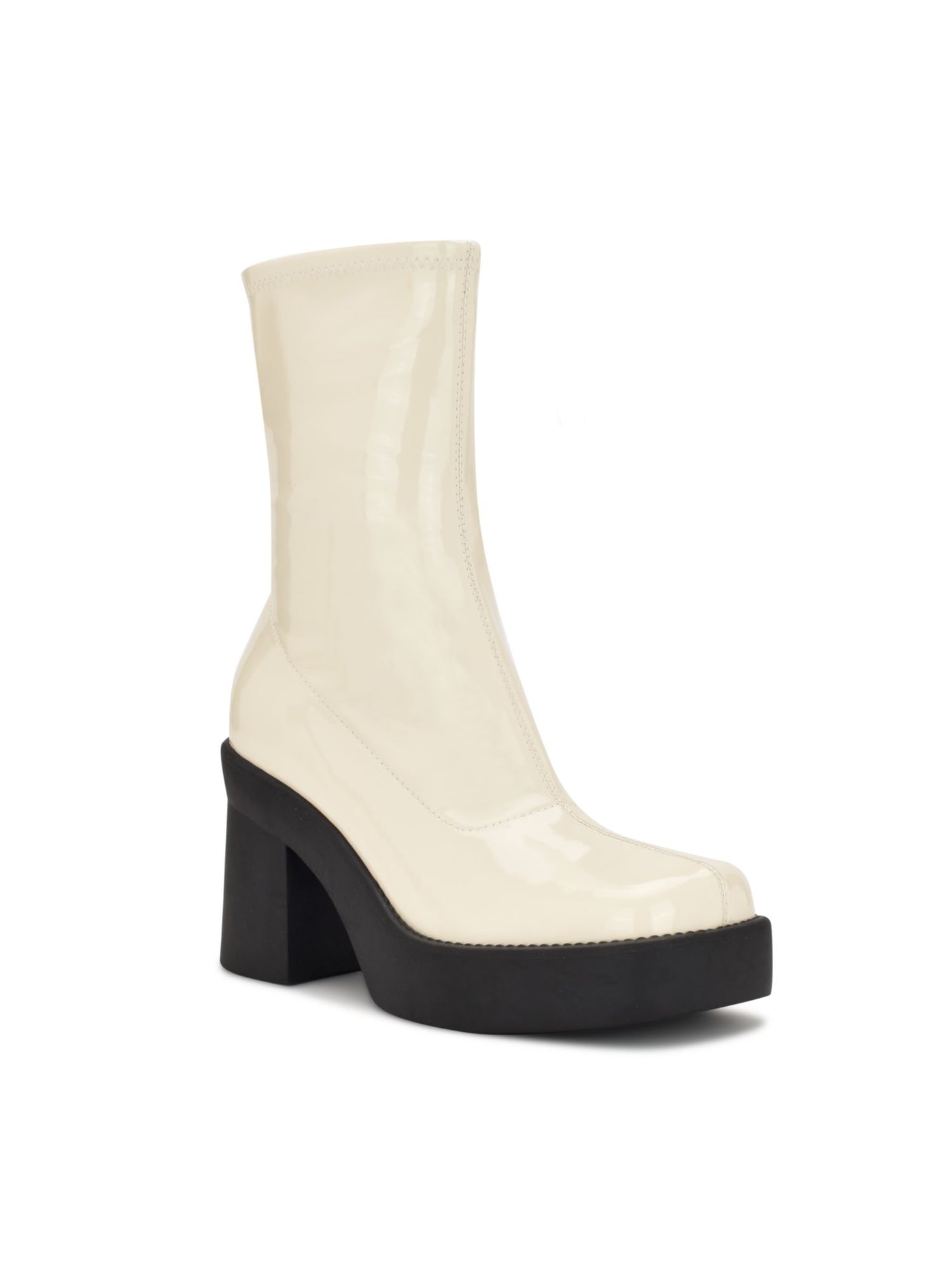 NINE WEST Womens Ivory 1" Platform Padded Gerri Square Toe Block Heel Zip-Up Heeled Boots 9.5 M