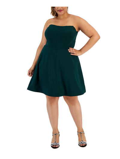 B DARLIN Womens Green Zippered Lined Boned Bustier Bodice Sleeveless Sweetheart Neckline Above The Knee Party Fit + Flare Dress Juniors 20W