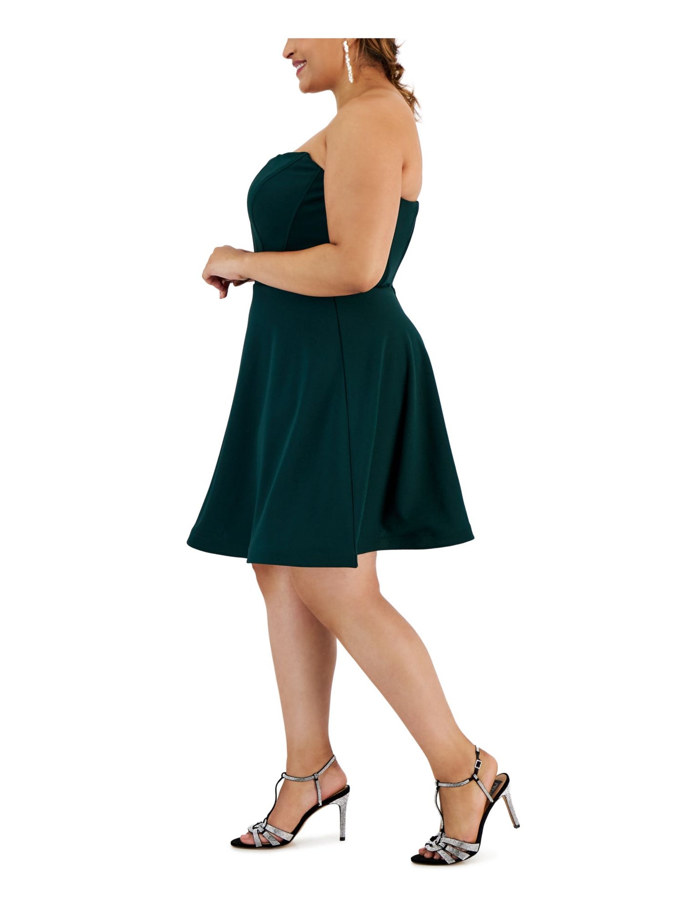 B DARLIN Womens Green Zippered Lined Boned Bustier Bodice Sleeveless Sweetheart Neckline Above The Knee Party Fit + Flare Dress Juniors 20W