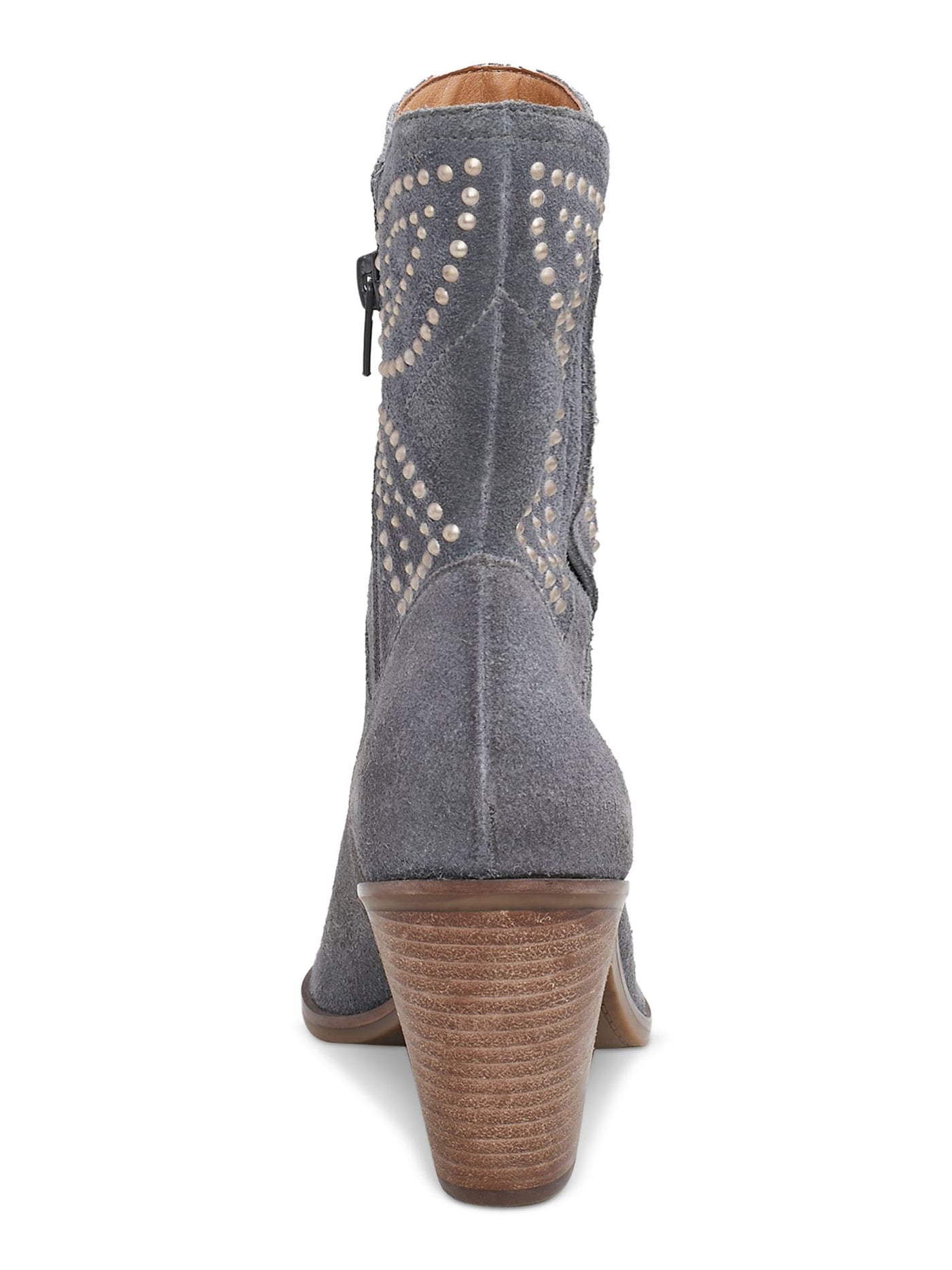 LUCKY BRAND Womens Gray Patterned Embellished Padded Lakelon Almond Toe Stacked Heel Zip-Up Leather Western Boot 8 M