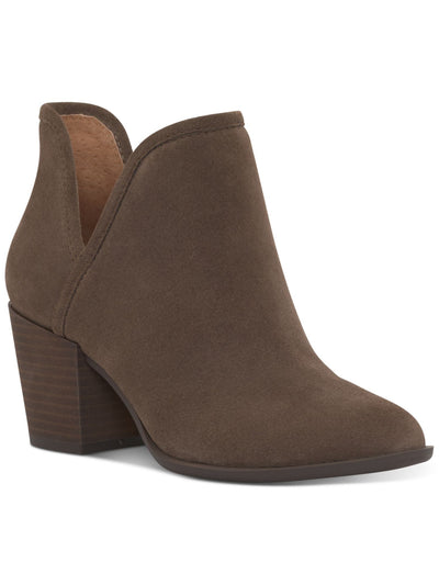 LUCKY BRAND Womens Brown V-Notch Cutouts Padded Beetrix Almond Toe Stacked Heel Slip On Leather Booties 9.5 M
