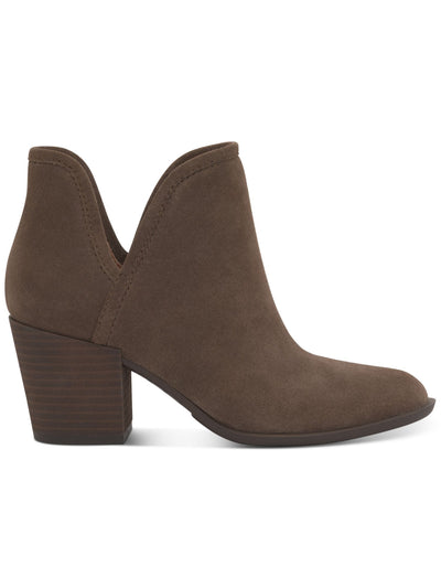 LUCKY BRAND Womens Brown V-Notch Cutouts Padded Beetrix Almond Toe Stacked Heel Slip On Leather Booties 9.5 M