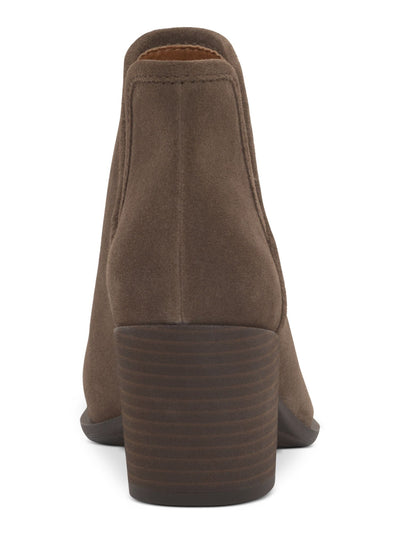 LUCKY BRAND Womens Brown V-Notch Cutouts Padded Beetrix Almond Toe Stacked Heel Slip On Leather Booties 9.5 M