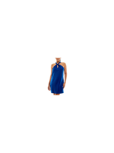 JOLT Womens Blue Lined Tie Pullover Cutout Sleeveless Halter Short Party Sheath Dress L