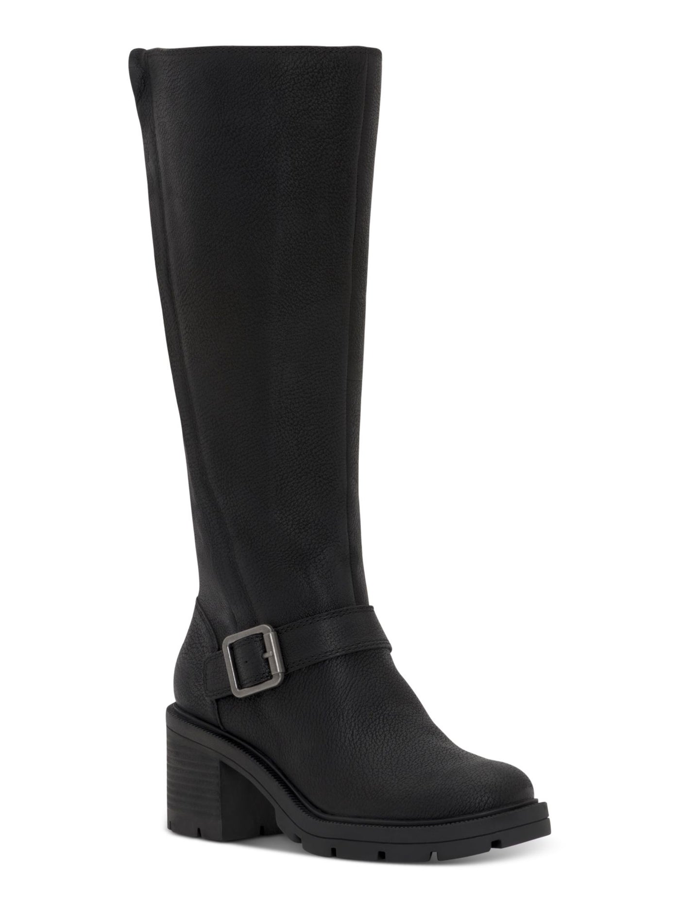 LUCKY BRAND Womens Black Comfort Scoty Round Toe Stacked Heel Zip-Up Leather Riding Boot 8 M