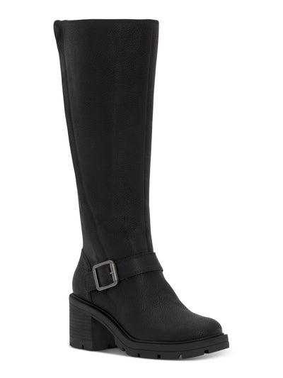 LUCKY BRAND Womens Black Comfort Scoty Round Toe Stacked Heel Zip-Up Leather Riding Boot 8.5 M