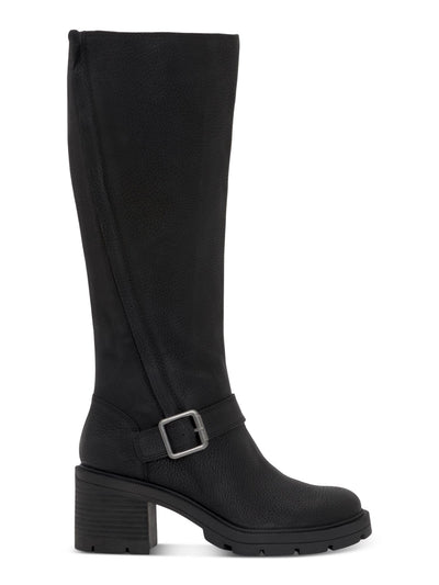 LUCKY BRAND Womens Black Comfort Scoty Round Toe Stacked Heel Zip-Up Leather Riding Boot 6.5 M