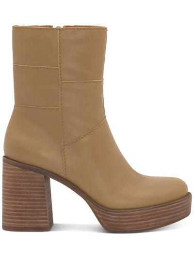 LUCKY BRAND Womens Beige 1" Platform Goring Padded Omarey Round Toe Stacked Heel Zip-Up Leather Booties 8.5 M