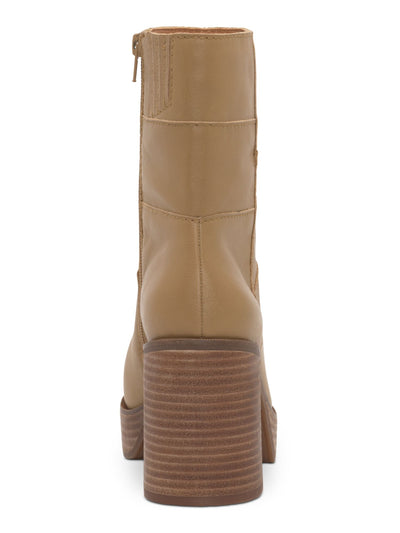 LUCKY BRAND Womens Beige 1" Platform Goring Padded Omarey Round Toe Stacked Heel Zip-Up Leather Booties 8.5 M