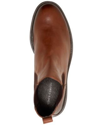 VINCE CAMUTO Mens Brown Pull Tab Goring Cushioned Huntsley Round Toe Block Heel Leather Chelsea