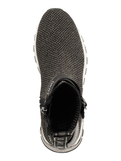 DKNY Womens Black Metallic Logo Strap Accent Treaded Stretch Miley Round Toe Wedge Zip-Up Sneakers Shoes 5 M