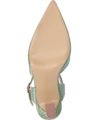 JOURNEE COLLECTION Womens Green Croc Padded Ankle Strap Nixey Pointed Toe Flare Buckle Slingback