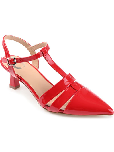 JOURNEE COLLECTION Womens Red T-Strap Padded Jazlynn Pointed Toe Kitten Heel Buckle Pumps Shoes 8.5