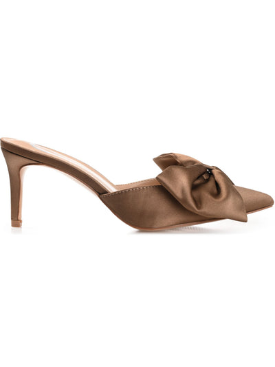 JOURNEE COLLECTION Womens Brown Padded Bow Accent Tiarra Pointed Toe Stiletto Slip On Dress Heeled Mules Shoes 8