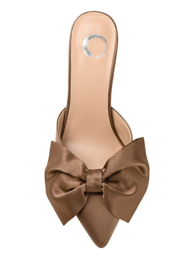 JOURNEE COLLECTION Womens Brown Padded Bow Accent Tiarra Pointed Toe Stiletto Slip On Dress Heeled Mules Shoes 8