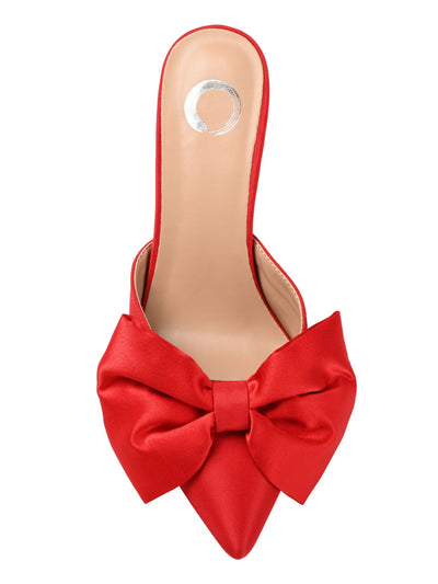 JOURNEE COLLECTION Womens Red Padded Bow Accent Tiarra Pointed Toe Stiletto Slip On Dress Heeled Mules Shoes 12 M