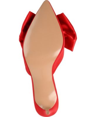 JOURNEE COLLECTION Womens Red Padded Bow Accent Tiarra Pointed Toe Stiletto Slip On Dress Heeled Mules Shoes M