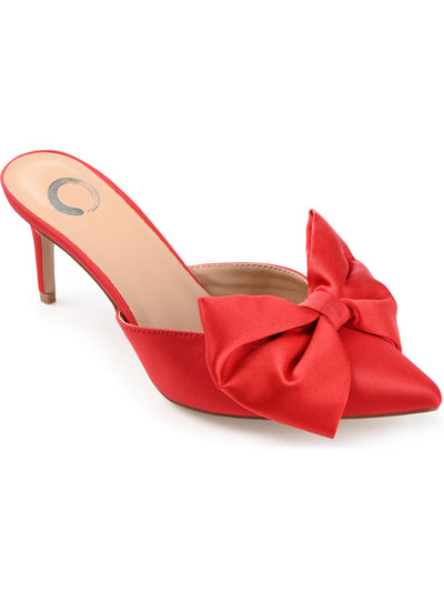 JOURNEE COLLECTION Womens Red Padded Bow Accent Tiarra Pointed Toe Stiletto Slip On Dress Heeled Mules Shoes 12 M