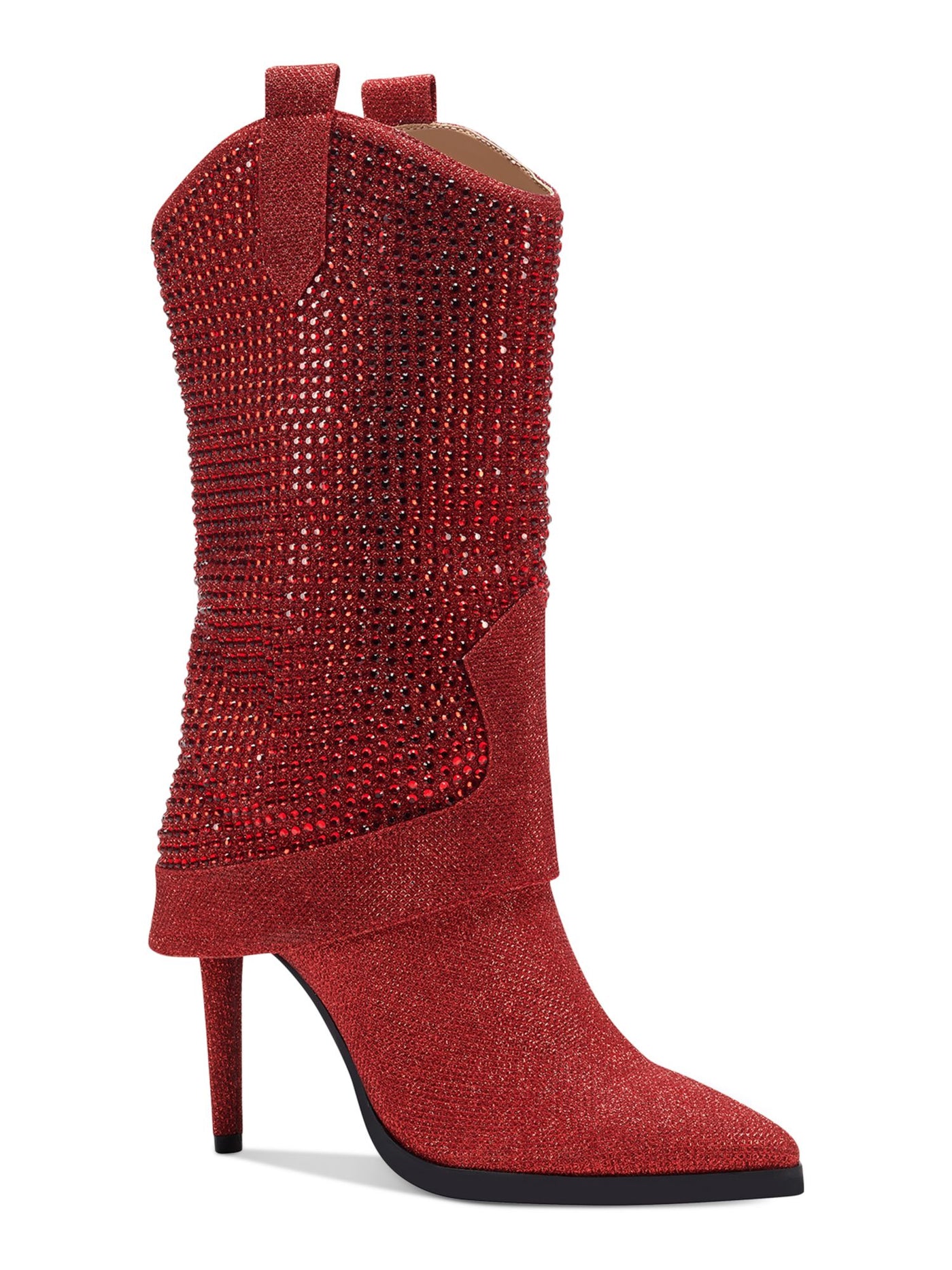 THALIA SODI Womens Red Rhinestone Nellie Pointed Toe Stiletto Dress Western Boot 6.5 M