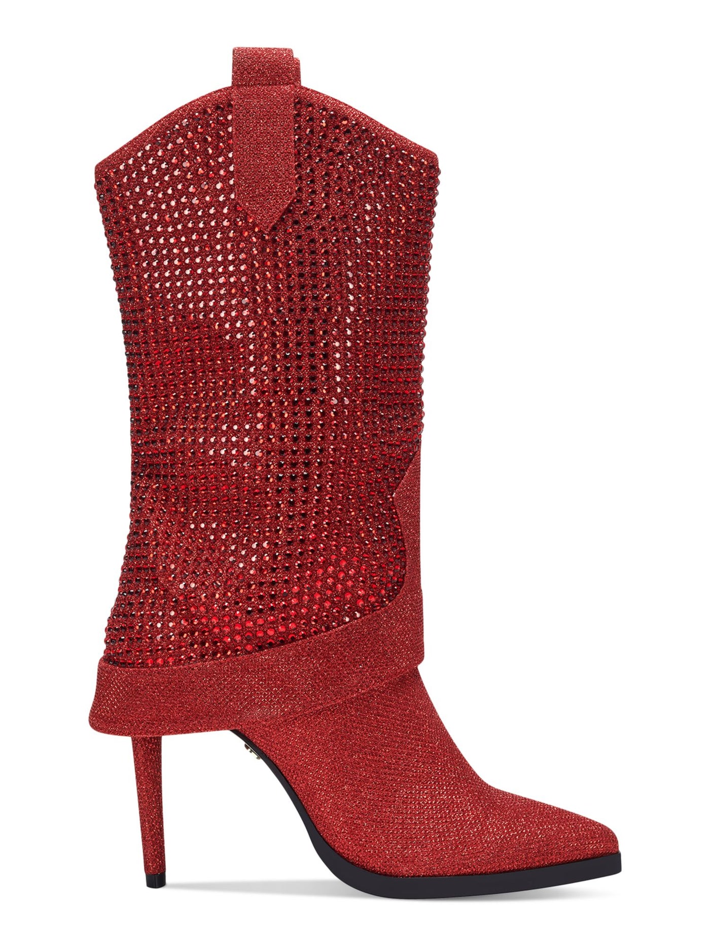 THALIA SODI Womens Red Rhinestone Nellie Pointed Toe Stiletto Dress Western Boot 10 M