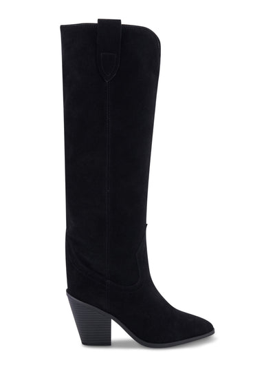 AQUA COLLEGE Womens Black Waterproof Winnie Pointy Toe Stacked Heel Zip-Up Leather Heeled Boots 11