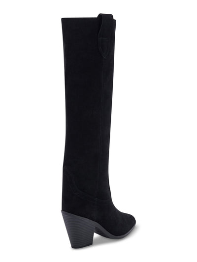 AQUA COLLEGE Womens Black Waterproof Winnie Pointy Toe Stacked Heel Zip-Up Leather Heeled Boots 11