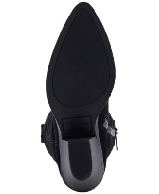 AQUA COLLEGE Womens Black Waterproof Winnie Pointy Toe Stacked Heel Zip-Up Leather Heeled Boots