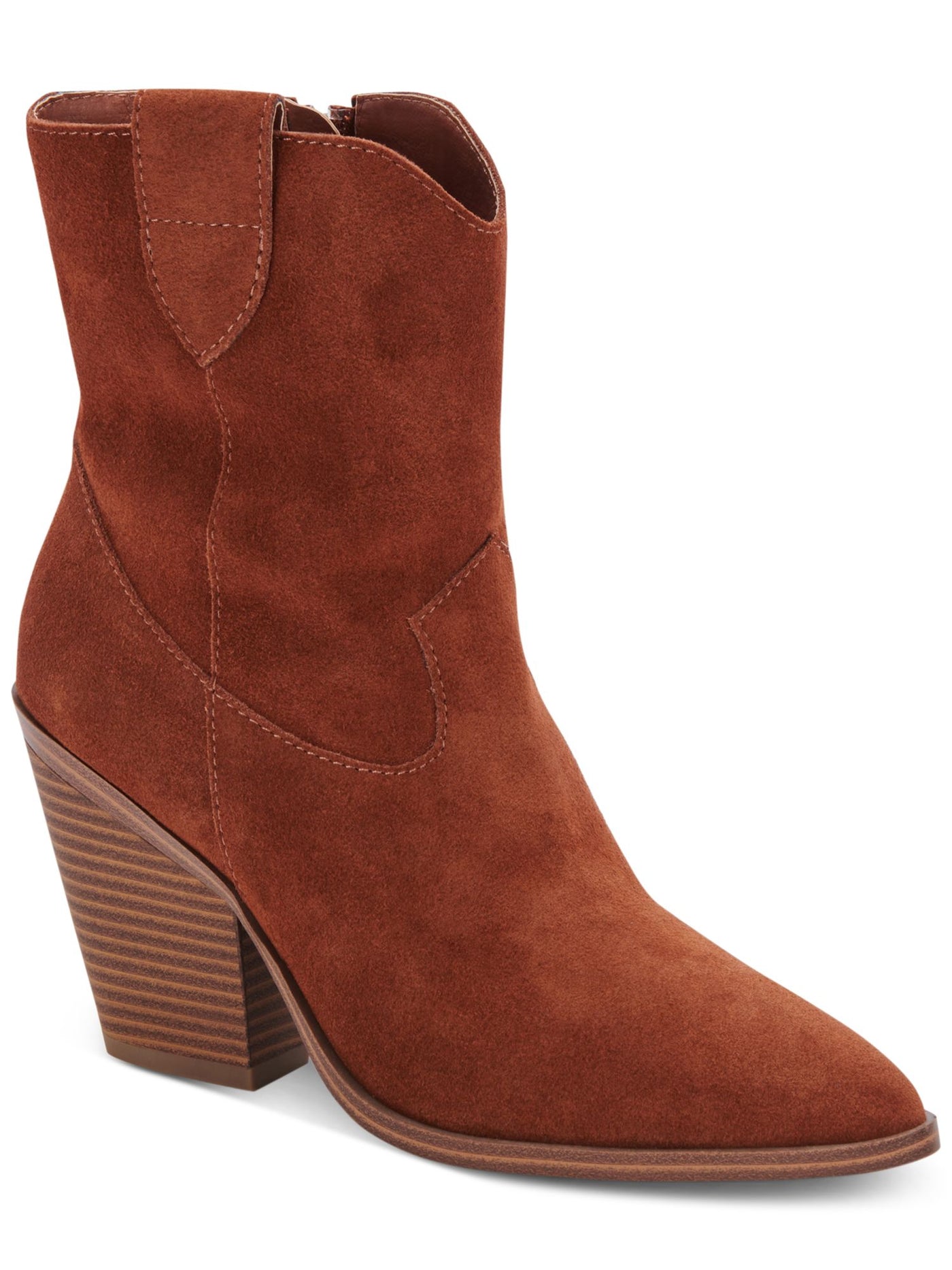 AQUA COLLEGE Womens Brown Pull Tab Padded Winder Pointed Toe Block Heel Zip-Up Leather Booties 9 M