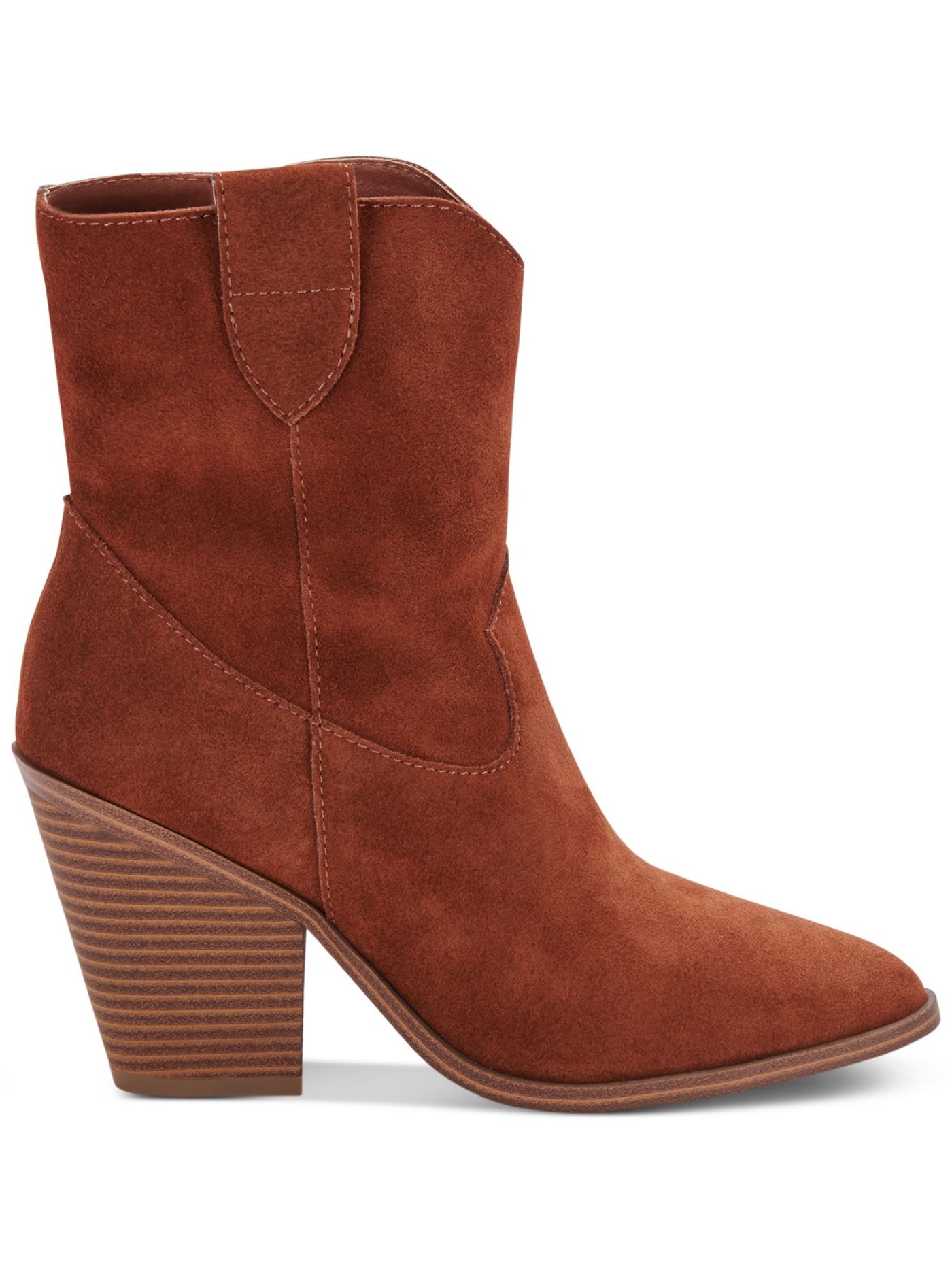 AQUA COLLEGE Womens Brown Pull Tab Padded Winder Pointed Toe Block Heel Zip-Up Leather Booties 9 M