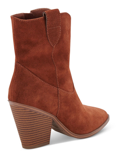 AQUA COLLEGE Womens Brown Pull Tab Padded Winder Pointed Toe Block Heel Zip-Up Leather Booties 9 M