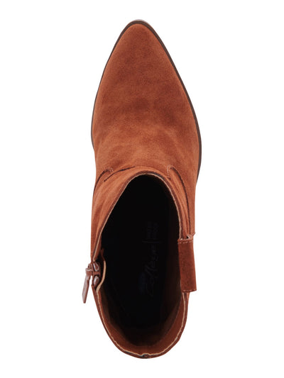 AQUA COLLEGE Womens Brown Pull Tab Padded Winder Pointed Toe Block Heel Zip-Up Leather Booties 9.5 M