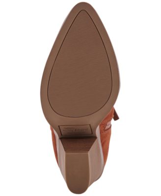 AQUA COLLEGE Womens Brown Pull Tab Padded Winder Pointed Toe Block Heel Zip-Up Leather Booties M