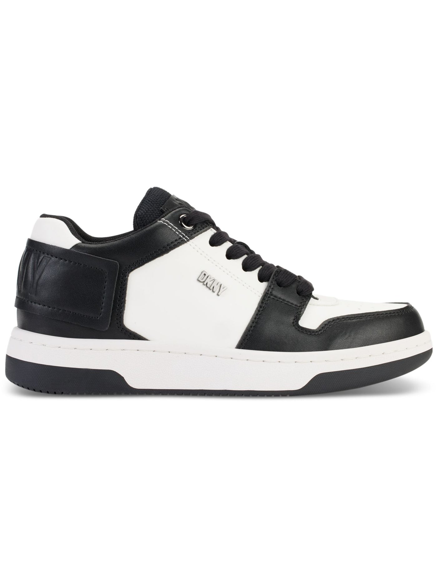 DKNY Womens White Color Block Logo Hardware Padded Collar And Tongue Perforated Padded Ozone Round Toe Platform Lace-Up Leather Sneakers Shoes 5 M