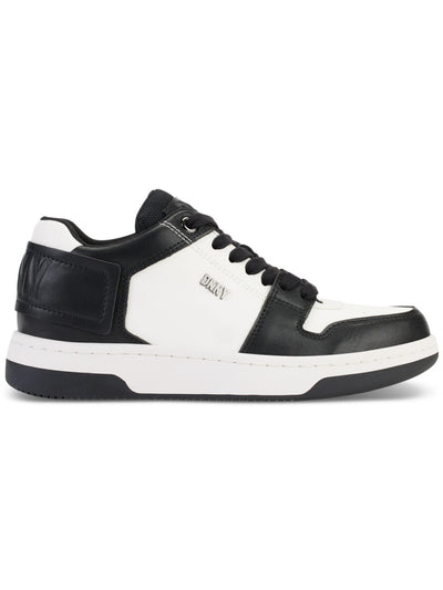 DKNY Womens White Color Block Logo Hardware Padded Collar And Tongue Perforated Padded Ozone Round Toe Platform Lace-Up Leather Sneakers Shoes 5 M