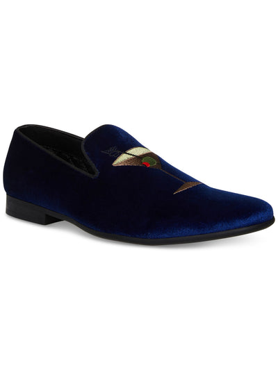 STEVE MADDEN Mens Blue Smoking Embroidered Martini Almond Toe Slip On Velvet Slippers Shoes 7.5 M