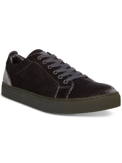 STEVE MADDEN Mens Gray Snake Embossed Back Tab Yali Round Toe Lace-Up Velvet Sneakers Shoes 9 M