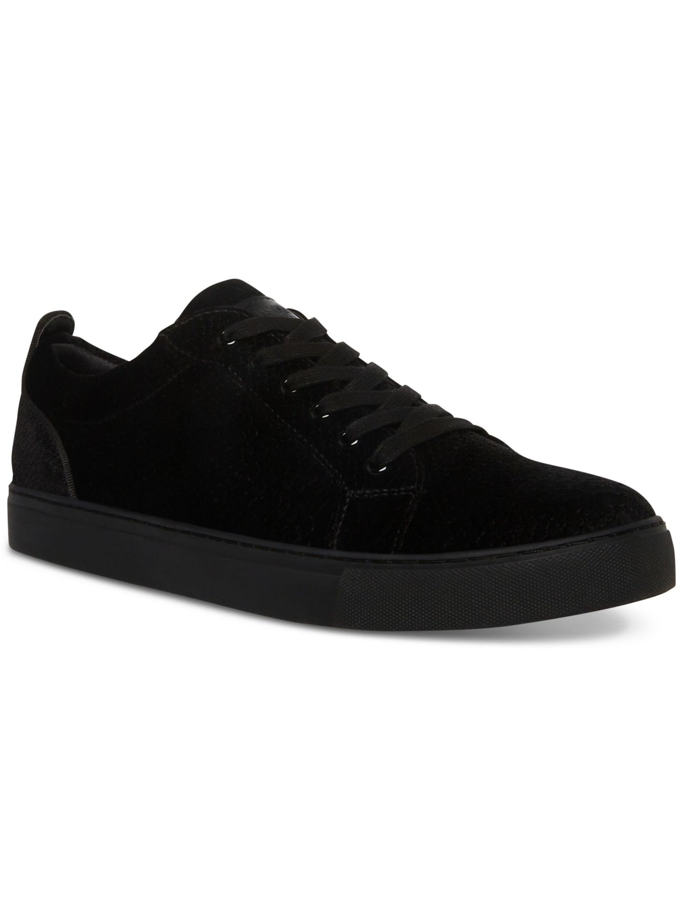 STEVE MADDEN Mens Black Snake Embossed Back Tab Yali Round Toe Lace-Up Velvet Sneakers Shoes 7 M