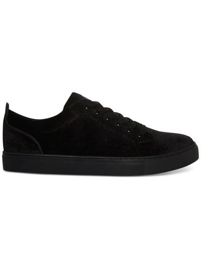 STEVE MADDEN Mens Black Snake Embossed Back Tab Yali Round Toe Lace-Up Velvet Sneakers Shoes 8