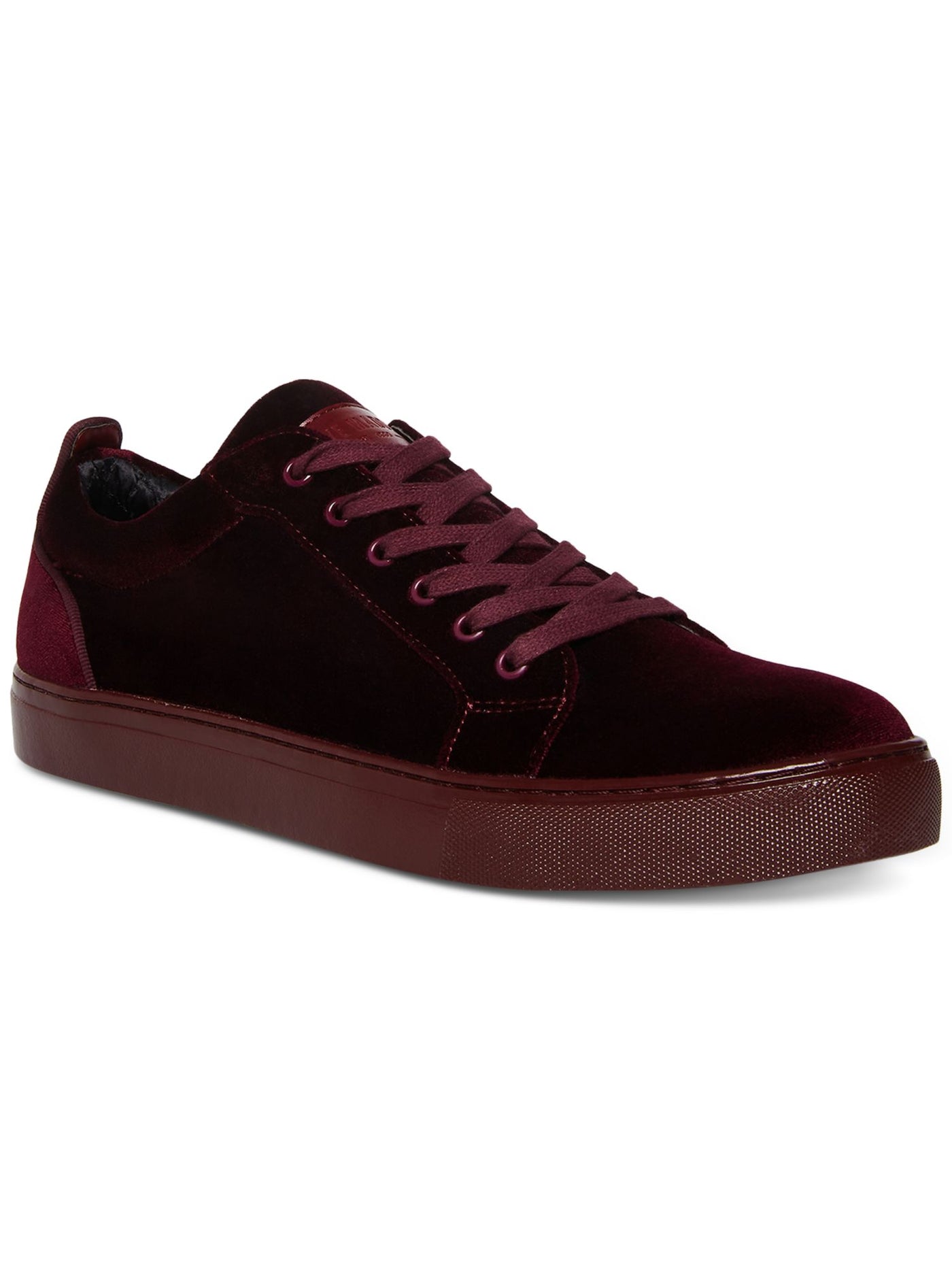 STEVE MADDEN Mens Burgundy Heel Pull Tab Yazi Round Toe Lace-Up Velvet Sneakers Shoes 11.5