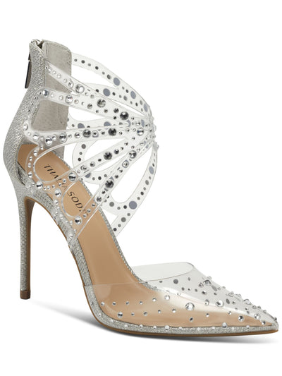 THALIA SODI Womens Clear Mixed /Media Padded Embellished Cut Out Mariposa Pointed Toe Stiletto Zip-Up Dress Pumps Shoes 9 M
