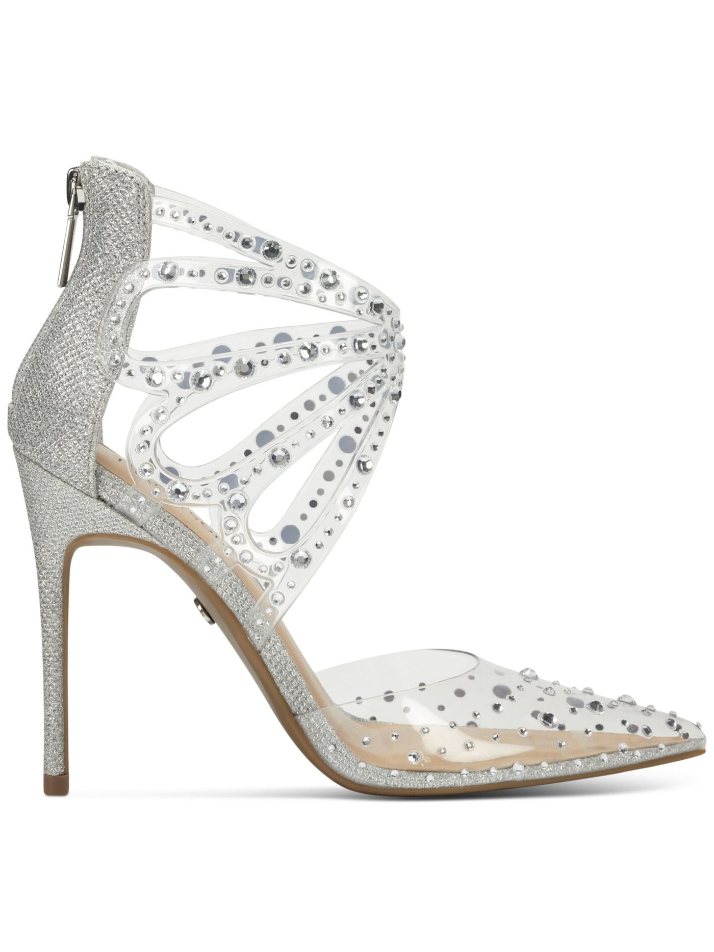 THALIA SODI Womens Clear Mixed /Media Padded Embellished Cut Out Mariposa Pointed Toe Stiletto Zip-Up Dress Pumps Shoes 9 M