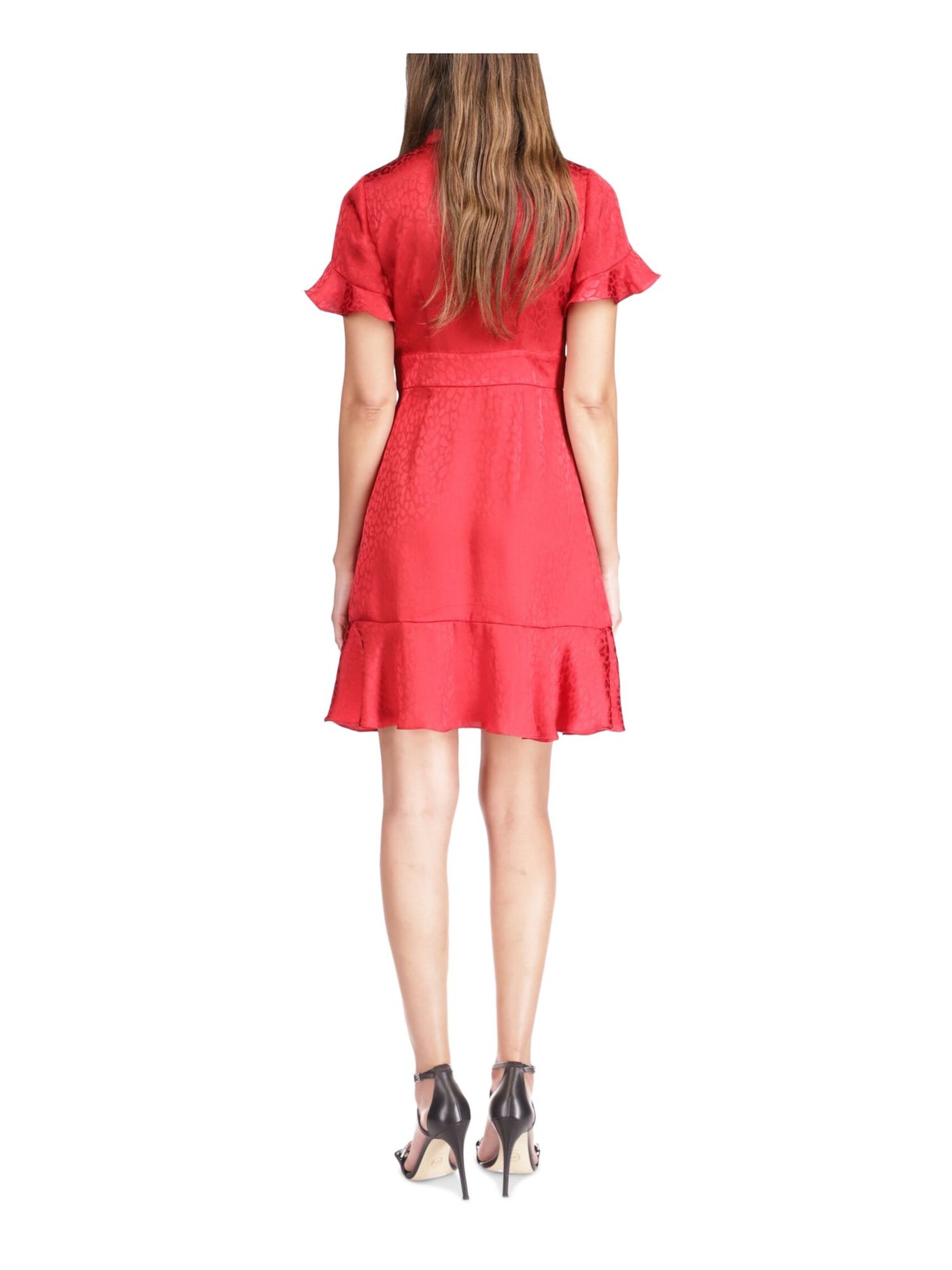 MICHAEL MICHAEL KORS Womens Red Ruffled Pullover Tie Detail Short Sleeve V Neck Short Party Fit + Flare Dress XL