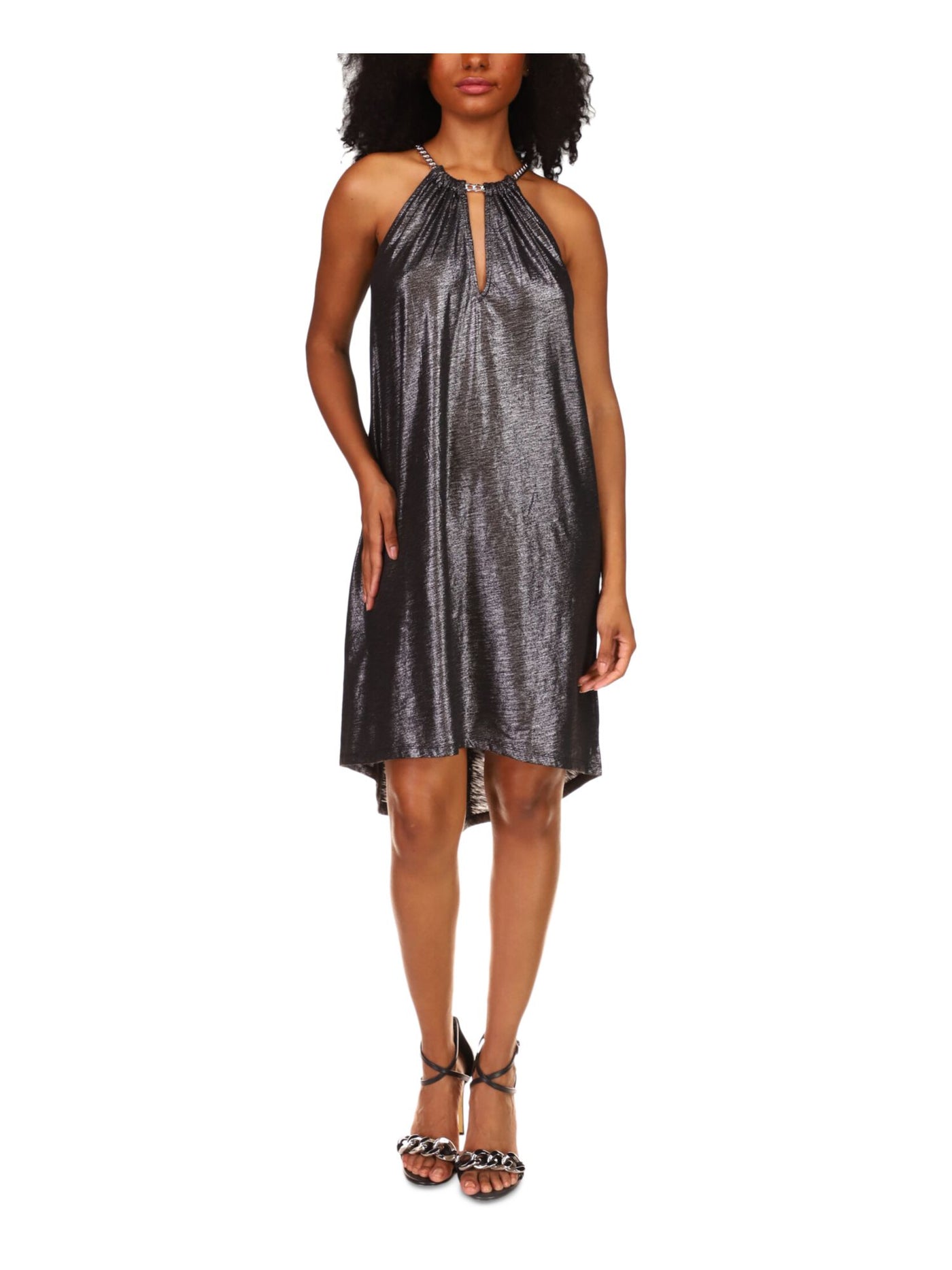 MICHAEL MICHAEL KORS Womens Black Sleeveless Crew Neck Below The Knee Hi-Lo Dress L