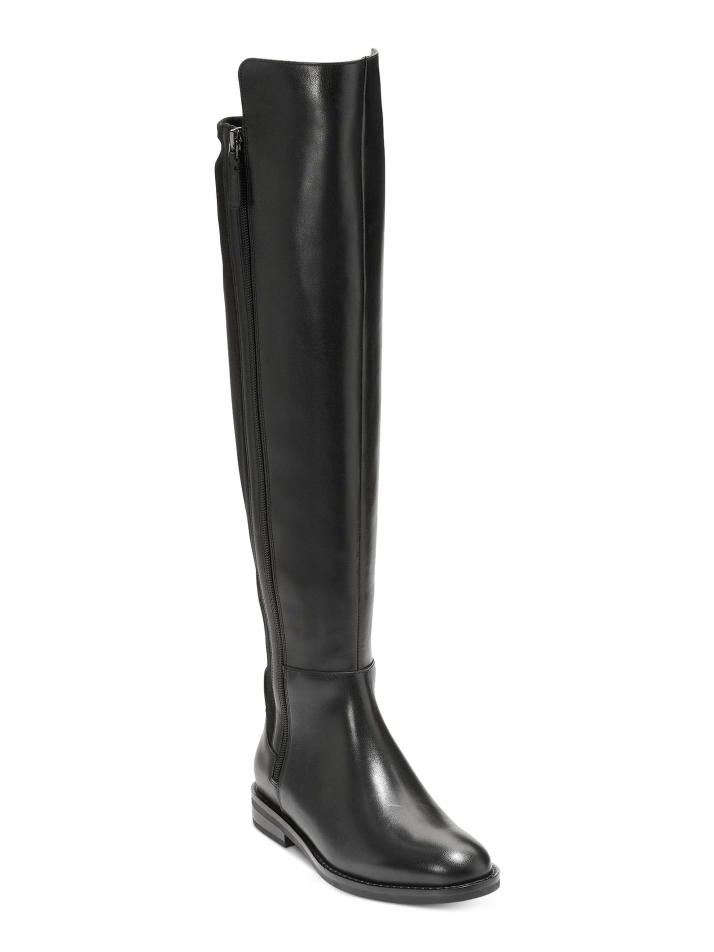COLE HAAN Womens Black Mixed Media Asymmetrical Stretch Cushioned Chase Round Toe Zip-Up Leather Riding Boot 7 B