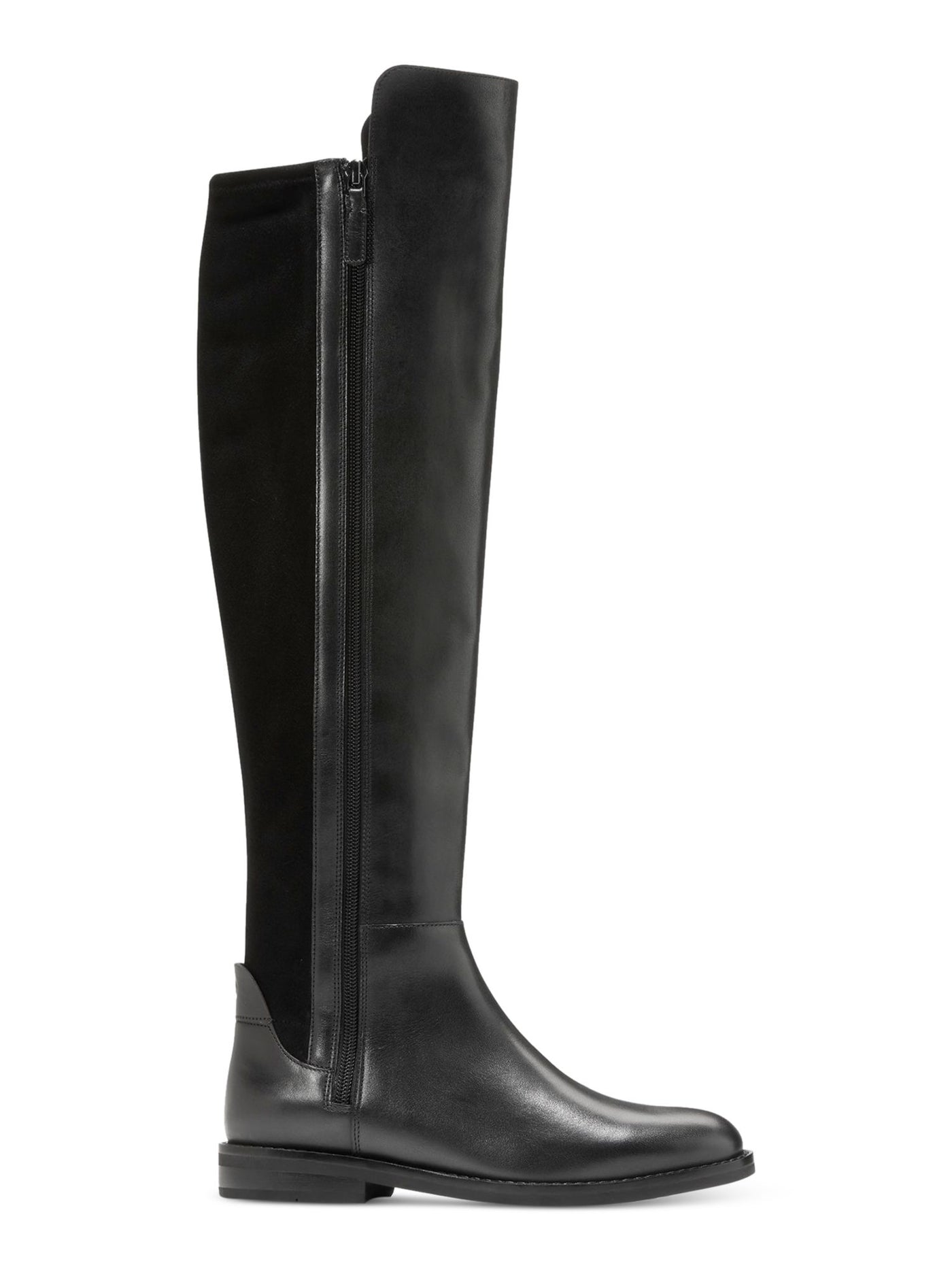 COLE HAAN Womens Black Mixed Media Asymmetrical Stretch Cushioned Chase Round Toe Zip-Up Leather Riding Boot 7 B