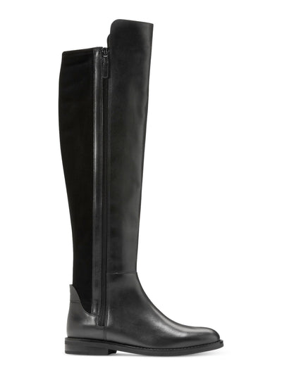 COLE HAAN Womens Black Mixed Media Asymmetrical Stretch Cushioned Chase Round Toe Zip-Up Leather Riding Boot 7 B