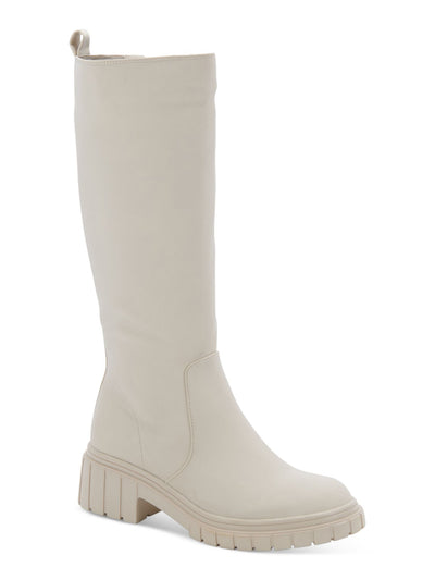 AQUA COLLEGE Womens Beige Waterproof Slip Resistant Paz Round Toe Block Heel Zip-Up Riding Boot 5.5 M