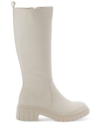 AQUA COLLEGE Womens Beige Waterproof Slip Resistant Paz Round Toe Block Heel Zip-Up Riding Boot M