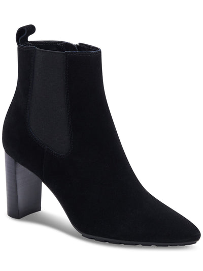 AQUA COLLEGE Womens Black Waterproof Katlyn Pointed Toe Stacked Heel Zip-Up Suede Booties 8.5 M